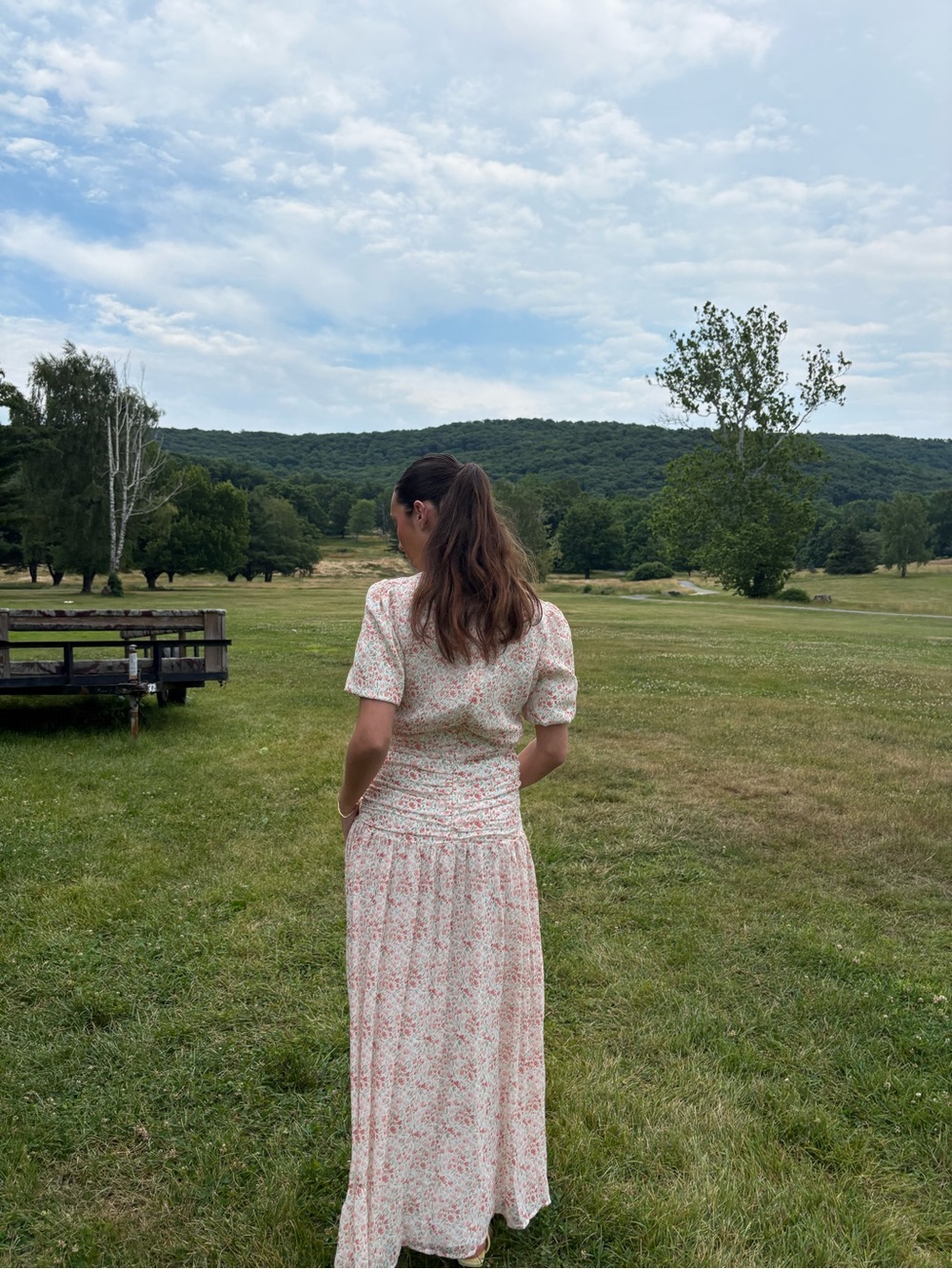 Floral Puff-Sleeve Maxi Dress in Light Pink